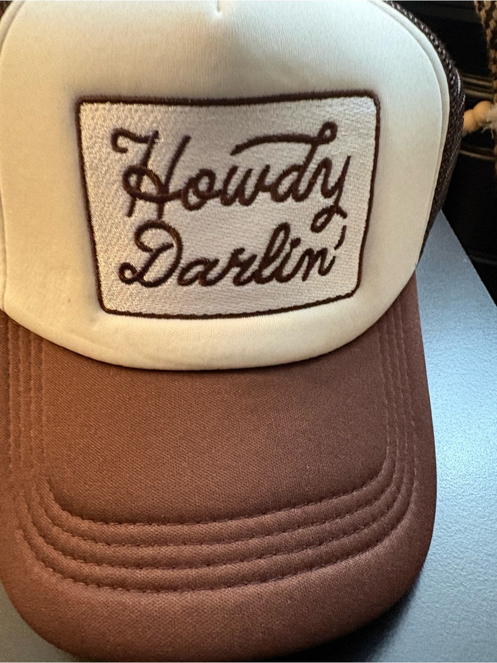 Howdy Darlin' Brown and Cream Trucker Hat